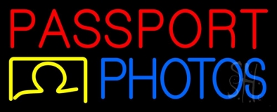 Passport Photos Block Logo Neon Sign