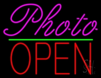 Pink Cursive Photo With Open 1 Neon Sign