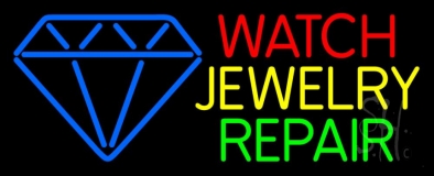 Watch Jewelry Repair With Blue Logo Neon Sign