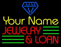 Custom Blue Diamond Logo Red Jewelry And Loan Neon Sign