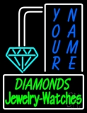 Custom Green Diamonds Jewelry Watches With White Border Neon Sign