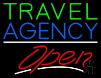 Green Travel Blue Agency Open Neon Sign
