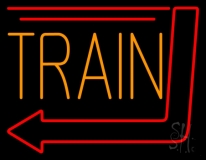 Orange Train With Arrow Neon Sign