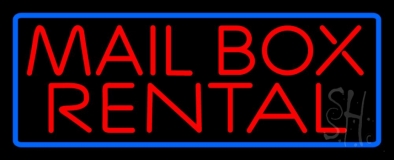 Block Mail Box Rental Blue Border Neon Sign