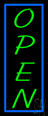 Vertical Open With Blue Border Neon Sign