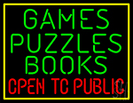 Games Puzzles Books Open Tc Public Neon Sign