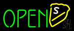 Open In Green With Pie Slice Yellow Neon Sign