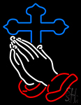 Praying Hands Blue Cross Neon Sign