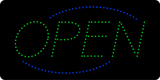Open Deco Blue Border Green Letters LED Sign
