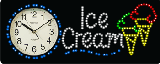 Ice Cream w/ Clock Animated LED Sign