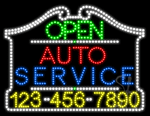 Auto Service Open with Phone Number Animated LED Sign