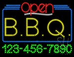 B B Q Open with Phone Number Animated LED Sign