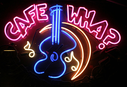 Cafe Wha With Guitar Logo Neon Sign
