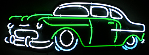 Green White Car Neon Sign