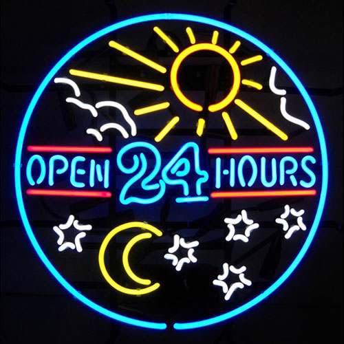 Open 24 Hours Logo Neon Sign