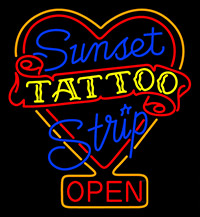 Sunset Tattoo Strip Open Neon Sign
