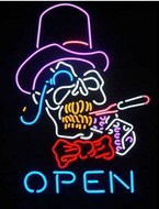 Top Hat Reaper Tattoo Open Neon Sign