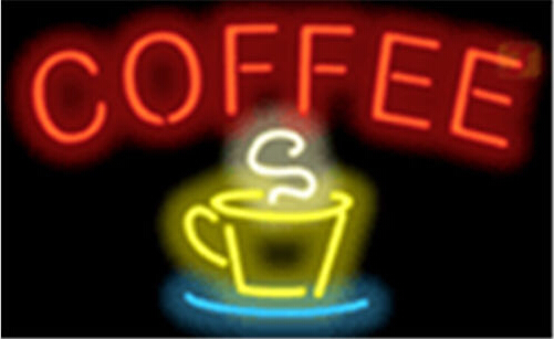 Coffee Red Letters W Yellow Cup Blue Saucer Neon Sign