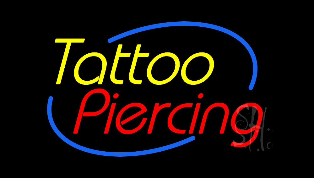 neon sign tattoo piercing in window Stock Photo  Alamy