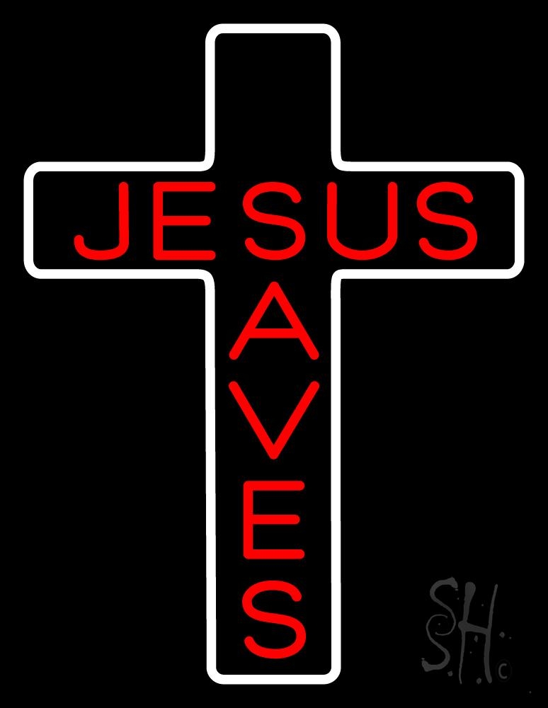 Jesus Saves White Cross Neon Sign | Religious Neon Signs | Neon Light