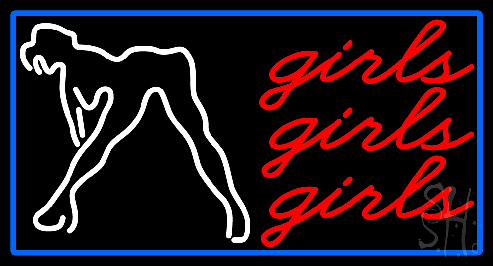 Red Girls Girls Girls Strip Club With Blue Border Neon Sign Strip Club Neon Signs Neon Light