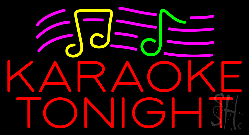 Karaoke Tonight In Red With Notes Logo Neon Sign Music Neon Signs