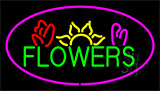 Green Flowers Logo With Pink Border Neon Sign