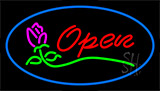 Open Rose Blue Border Neon Sign