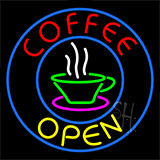 Red Coffee Open Yellow Neon Sign