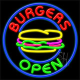 Burgers Open Neon Sign
