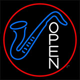 Saxophone Open Red Border 4 Neon Sign