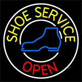 Yellow Shoe Service Open With Border Neon Sign