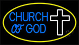 Blue Church Of God Yellow Border Neon Sign