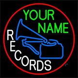 Custom White Records Block With Logo Red Border Neon Sign