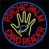 Red Psychic Palm Card Reader Blue Border Neon Sign
