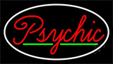 Cursive Red Psychic White Border With Green Line Neon Sign