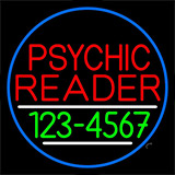Red Psychic Reader With Green Phone Number And Blue Border Neon Sign