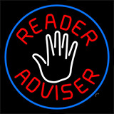 Red Reader Advisor And White Palm Blue Border Neon Sign
