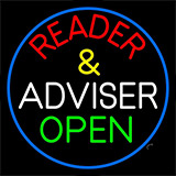 Red Reader And White Advisor Green Open With Blue Border Neon Sign