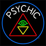White Psychic Logo And Blue Border Neon Sign