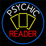 White Psychic Red Reader Yellow Cards And Blue Border Neon Sign