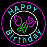 Happy Birthday With Flowers Neon Sign