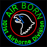 Airborne With Blue Neon Sign