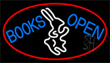 Blue Books With Rabbit Logo Open With Red Neon Sign