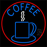 Blue Coffee Cup With Red Circle Neon Sign