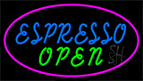 Blue Espresso Open With Pink Neon Sign