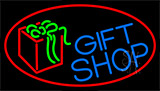 Blue Gift Shop With Red Neon Sign