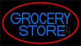 Blue Grocery Store With Red Neon Sign