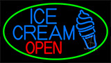 Blue Ice Cream Open With Green Neon Sign