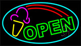 Green Open Ice Cream Cone Neon Sign